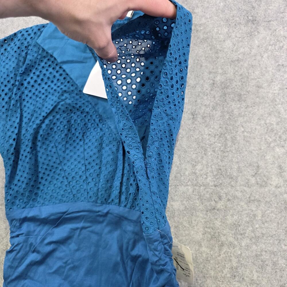 Akris Punto Blouse Womens 12 Blue Eyelet Collared Sleeveless Stretch Sheer NWT - Picture 11 of 16